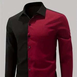 Red & Black Color Block Men's Shirt